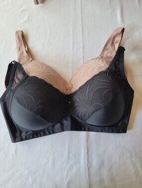 Prima Valentina Set Of Two Classic Lace-Detail Bra in Black and Nude Size 38D